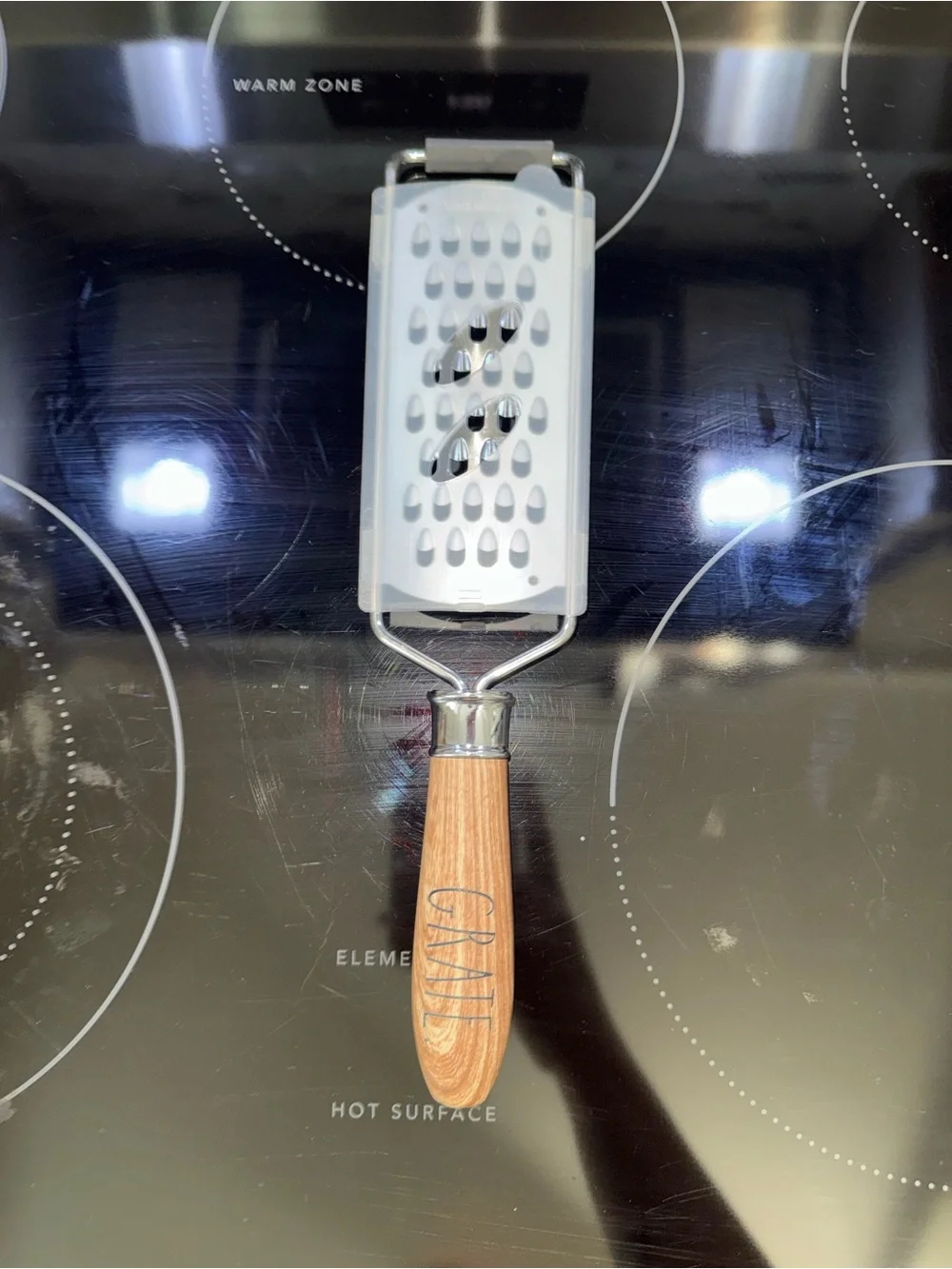 Rae Dunn White and Natural Wood Handheld Grater